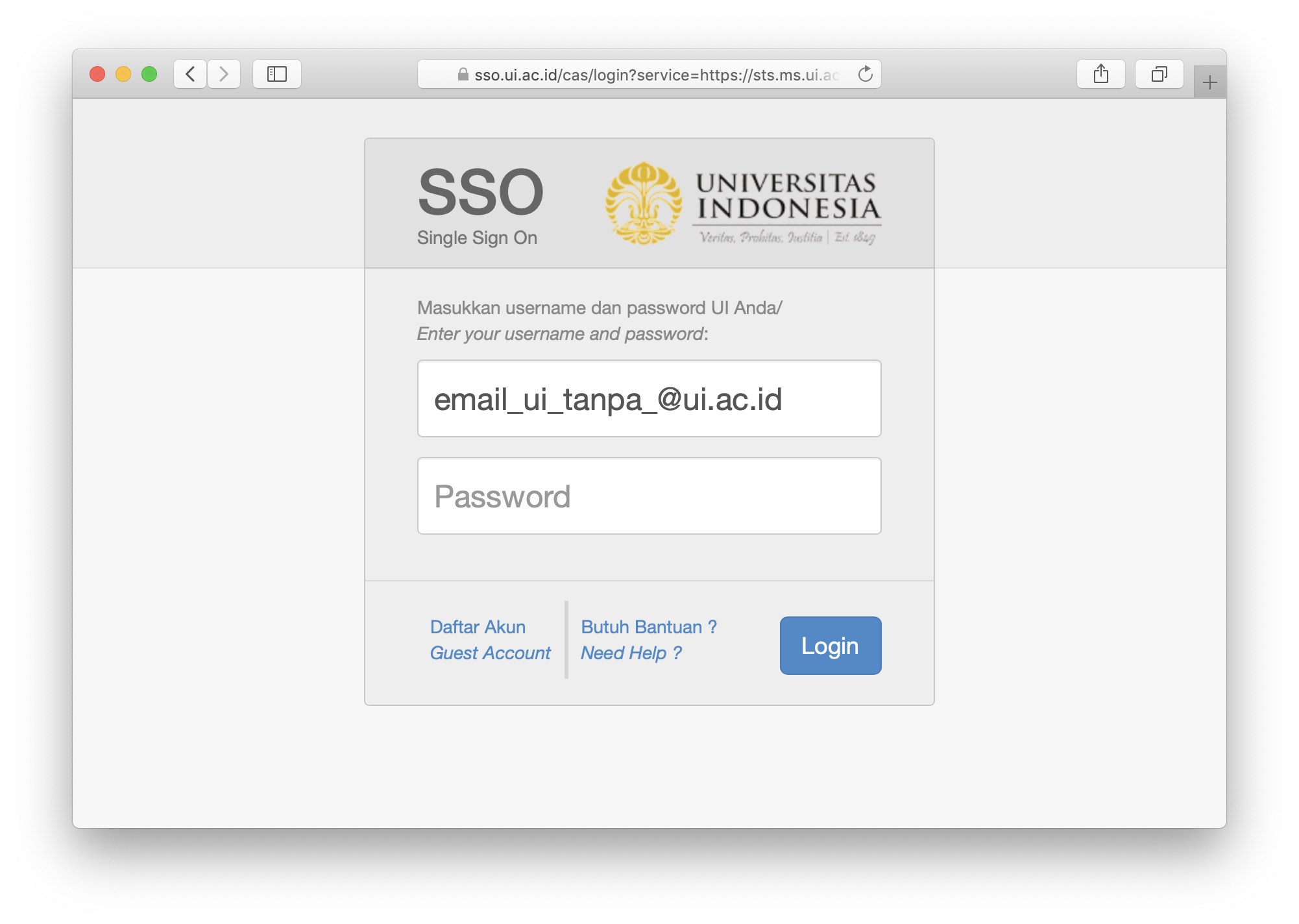 Halaman Login SSO Universitas Indonesia